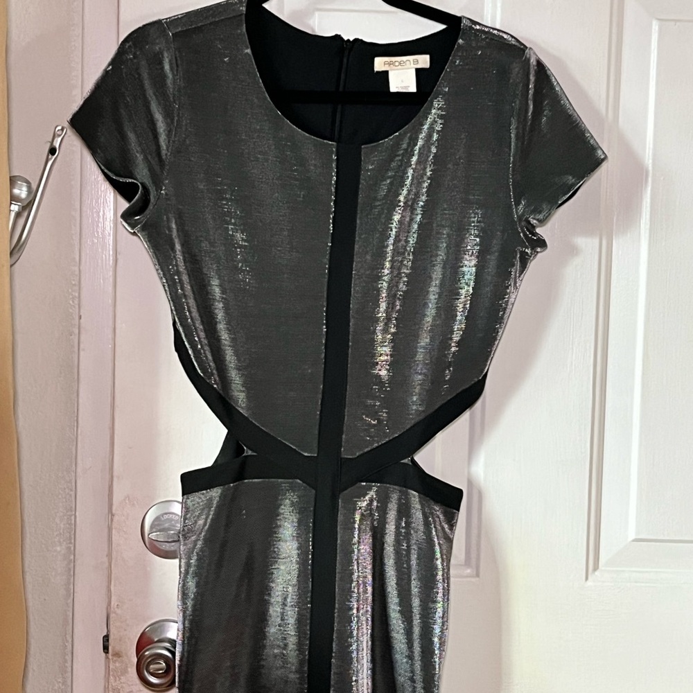 Arden B Mini Dress Gray Metallic Size Large